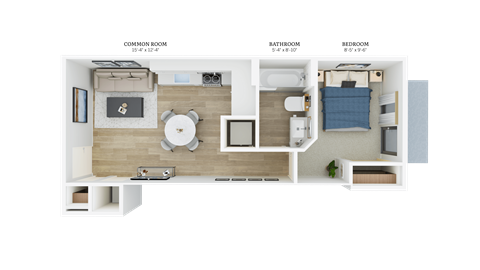 Floor plan for studio, 1 bath, 507 sqft